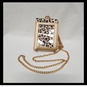 Leopard Print Cardholder Crossbody with Gold Chain